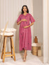 Pink Cotton Geometric Gathered Dress